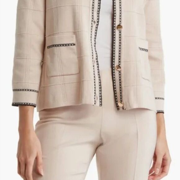 Tipped Button Front Cardigan Champagne Blush/ Black XL NWT - Picture 5 of 11